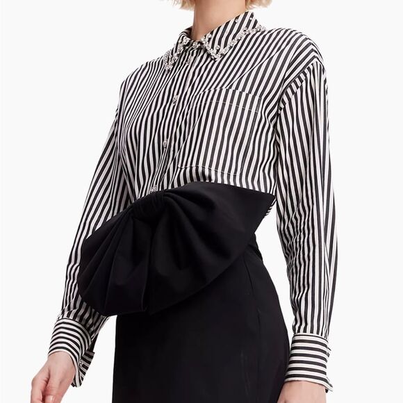 kate spade Acrobat Stripe Black and White Embellished Womens Shirt Size L - Picture 12 of 13